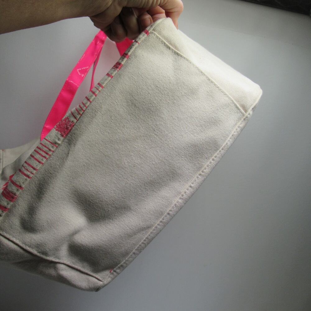 Juicy Couture Canvas Palm Trees Beach Tote Handbag L Ivory Hot Pink Lined Bag - Picture 6 of 16